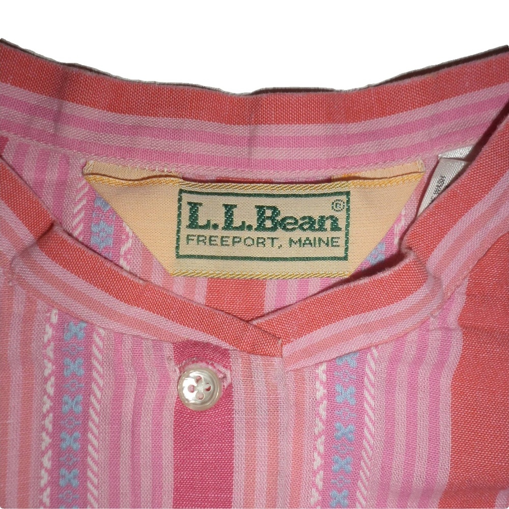 LL BEAN Top M Pink Striped SPRING SUMMER Long Slvs - Picture 4 of 5
